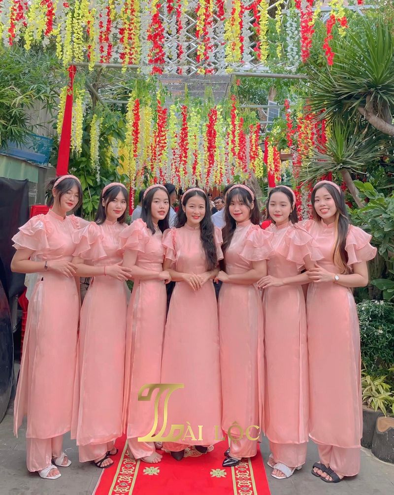 Set 6 Áo Dài Bưng Quả Nữ Màu Hồng Pastel